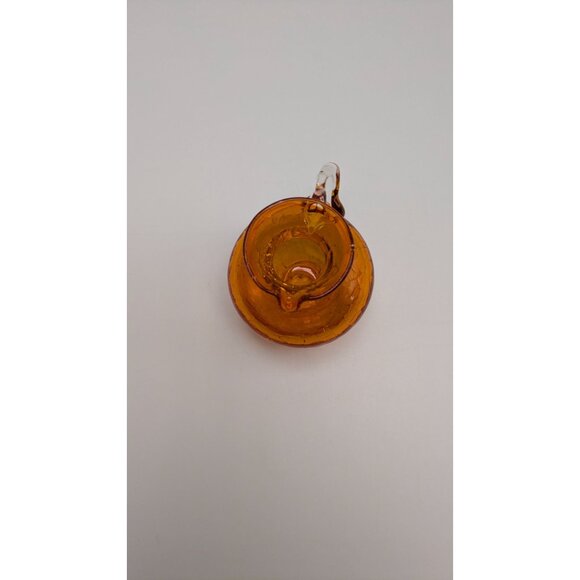 Orange Crackle Glass Pitcher Clear Handle Decorative Vase Glass Home Decor - Picture 7 of 8